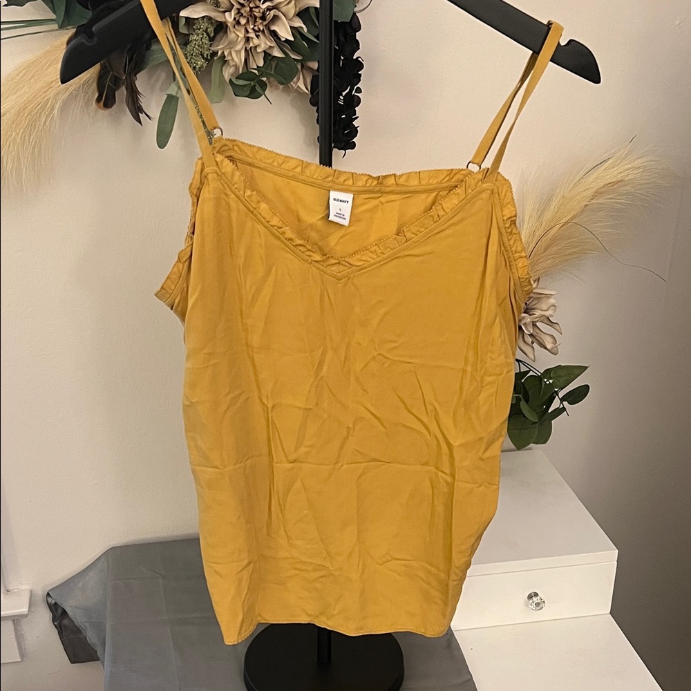 Old Navy Mustard Yellow Satin Cami with Ruffle Trim